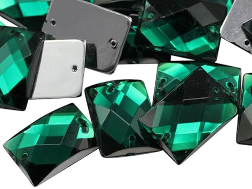 Allstarco 25x18mm (1x23/32) Green Emerald Rectangle Sew-On Gems | 18 pieces, Two-hole Flat Back Rhinestones, ideal for clothing, dancewear, costumes, shoes