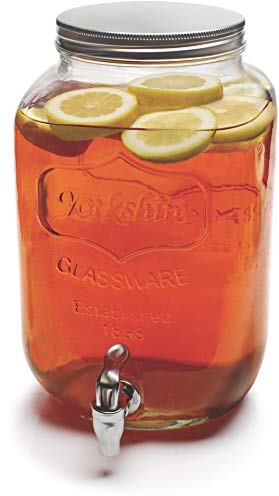 Circleware 66919 Sun Tea Mason Jar Glass Beverage Dispenser with Lid Entertainment Glassware for Water, Juice, Beer Liquor, Kombucha & Cold Drinks, Classic Yorkshire 2-Gal