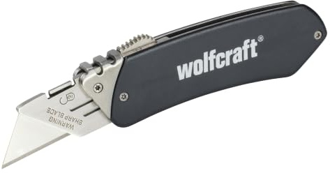 wolfcraft 4124000 1 Couteau de Poche Longueur 90 Mm à Lame Rétractable avec Clip Ceinture argent