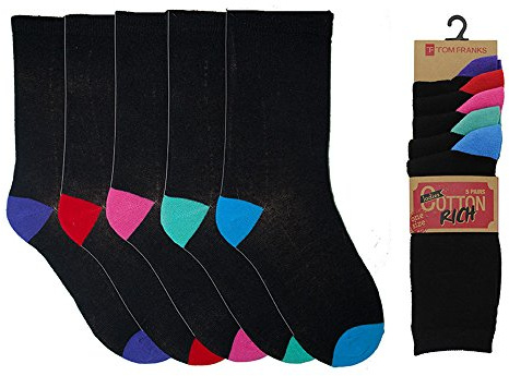 MBL Ladies 5 Pck Ankle Socks SK241 UK 4-7 Black Col Toes & Heel