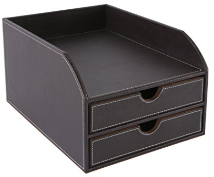 Osco Faux Leather 2 Tier Sorter with Letter Tray - Brown