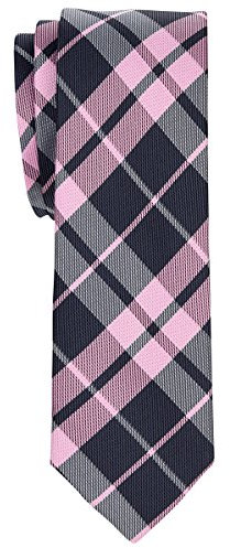 Retreez Herren Prämie Schmale Gewebte Krawatte Plaid Kariert 5 cm - rosa und grau