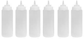 Update International Set Of 6, 32 OZ (Ounce) Large Clear Squeeze Bottle, Condiment Squeeze Bottle, Open-Tip, Wide Screw-On Spout, Polyethylene Durable Plastic, Diner Style