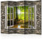 RAUMTEILER/PARAVENT B&D XXL Raumteiler Fensterblick Fenster Landschaft Foto Paravent 225x172 cm beidseitig auf Vlies-Leinwand Bedruckt Trennwand Spanische Wand Sichtschutz Raumtrenner grün beige