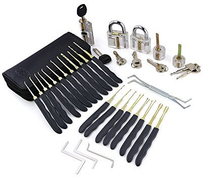 TPM Go Lot de 5 cadenas transparents avec 24 outils de crochetage pour serrurier professionnel.