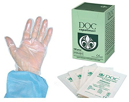 Guanti monouso da esame, DOC Copolimeri su carta, Sterili, Senza polvere, Misura Large, Confezione 100pz