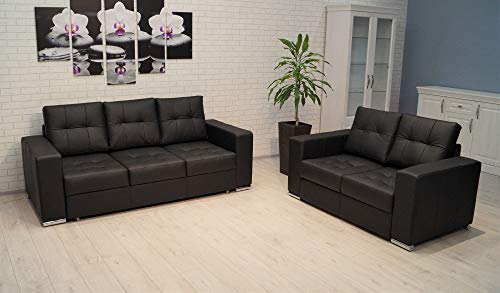 Quattro Meble Echtleder Sofagarnitur Mallorca Pik FS 3 er 205cm mit Schlaffunktion + 2 er Ledersofa Echt Leder Couchgarnitur Möbel Set große Farbauswahl