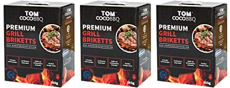 TOM Cococha KS1891 TOM COCO Grill-Kokoskohle Briketts, Quader, 3 x 10 kg (30 kg)