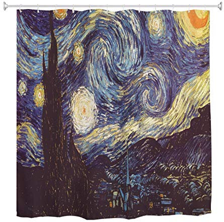 A.Monamour Duschvorhang Sternenklare Nacht Von Vincent Van Gogh Ölgemälde Bild Gedruckt Wasserdichtem Polyester Duschvorhang Set Mit Haken Für Bad 165X180 cm / 65 X72