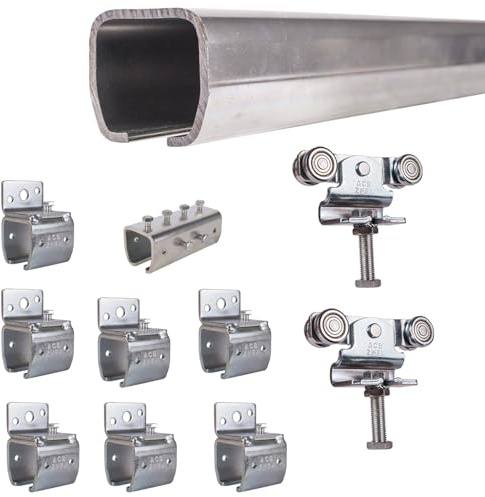 ATTAS MEA Juego completo de herrajes para puertas correderas y puertas de granero Tipo 1 hasta 200 kg, 2 – 4 – 6 m, herrajes para puerta corredera, carril y carro, riel C para exteriores, ángulo de
