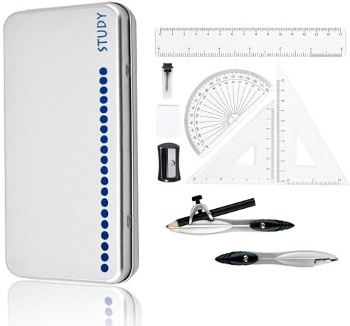 KXF Premium Maths Set 10 Pcs Geometry Set Compasses Protractor Sharpener Protractor Triangles Ruler Drawing Equipment Kit with Storage Box School Student Maths Engineering Drafting Kit