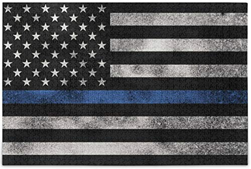 Oarencol Black White and Blue Stripe American Police Flag Jigsaw Puzzle Honoring Law Enforcement Officers 1000 Pieces Puzzles for Adults Kids DIY Gifts