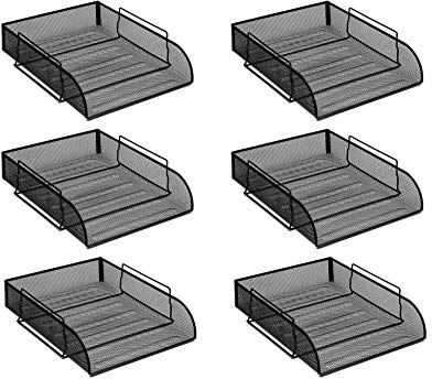 OSCO Wire-Mesh Letter Tray Portrait A4 & Foolscap, Scratch-Resistant High-Density Metal, Stackable Front-Load Desktop Organiser, Office File Paper Sorter, 6 Pack, Black