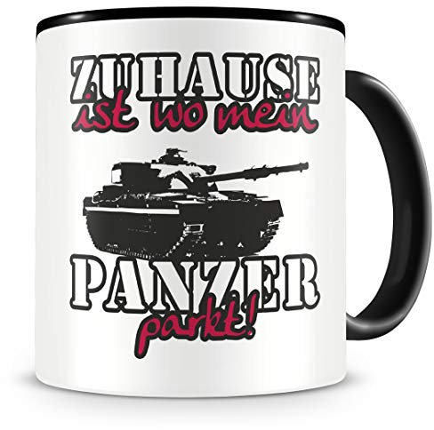 Samunshi® Panzer Tasse mit Spruch Zuhause ist Panzer Geschenk für Panzer Fans Kaffeetasse groß Lustige Tassen zum Geburtstag schwarz 300ml