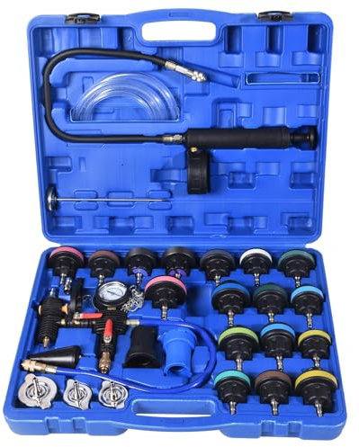 DHA 28pc Cooling System Radiator Pressure Tester Kit, Radiator Coolant Pressure Test Pump Car Water Leak Tank Detector Tester, Universal Cooling System Vacuum Tester and Refiller Tool Kit