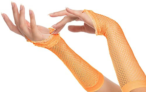 BALINCO Guanti a rete anni '80/'90 per donne e ragazze (lunghi - arancione neon)