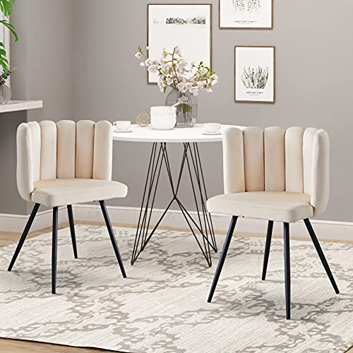 CLIPOP Schminktisch Stuhl, Lesesessel Bequem, Lounge & Cocktailsessel, Muschelsessel Weicher Kleiner Wohnzimmer Sessel mit Metal Leg, Polsterstuhl mit Armlehnen für Schlafzimmer (2, Weiß)