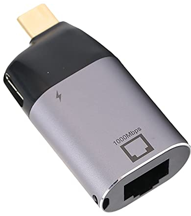 Adaptador USB C a Ethernet, Adaptador USB-C Macho a RJ45 Hembra de 10/100/1000 Mbps, Adaptador de Red LAN Ethernet con Puerto de Carga PD3.0 para Windows/Android/OS X