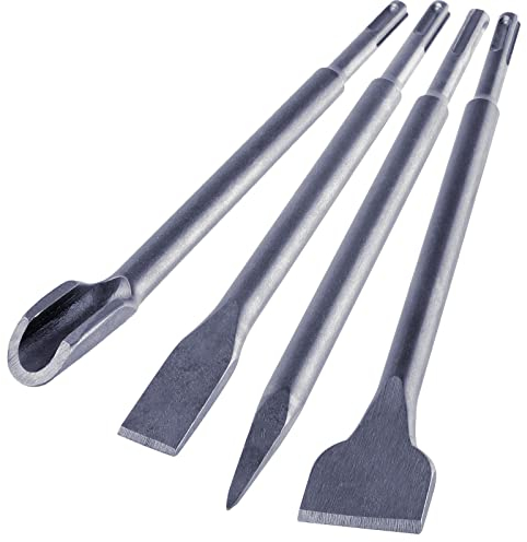 Firecore SDS Plus Chisel Set, Point, Flat, Wide, U-Shaped Chisels, Chrome-Vanadium Steel, Alloy Steel Handle, SDS Plus Shank, Masonry, Concrete, Brick Wall, Tile, 250mm, 40mm, FS21504