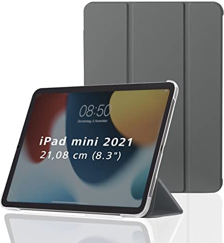 Hama Hülle für Apple iPad mini 2021 (aufklappbares Case für Apple Tablet mini 6. Generation, Schutzhülle mit Standfunktion, transparente Rückseite, magnetisches Cover) grau