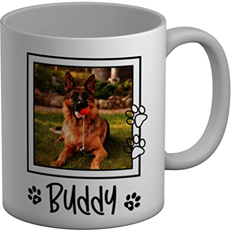 Shopagift Personalised Photo Mug Dog Frame with Paw Prints White 11oz Large Cup