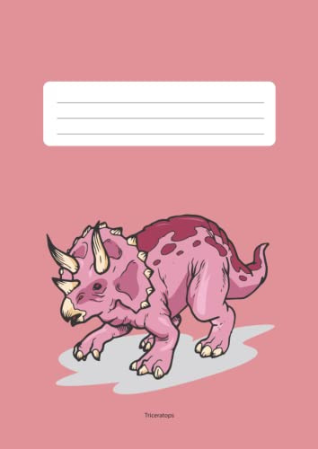 Schulheft DIN A4 Lineatur 1G Triceratops Dinosaurier rosa: Schreibheft liniert 5mm Zeilenabstand (Dino Schulhefte)