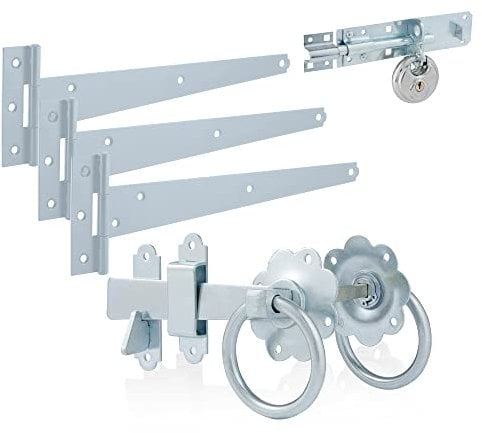 XFORT Premier Zinc Ring Gate Kit with Three 300mm T Hinges, 6 Brenton Bolt & Discus Padlock