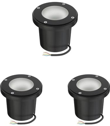 ledscom.de 3 pièces luminaire encastré de sol BOFU pour l'extérieur, IP67, orientable, noir, rond, 150mm Ø, 1x GU10 max. 15W, verre dépoli