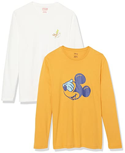 Amazon Essentials Disney | Marvel | Star Wars Men's Long-Sleeve T-Shirts, Pack of 2, Mickey and Goofy, XS