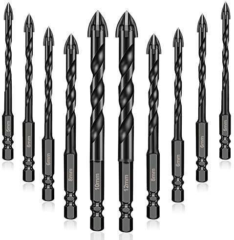 ASNOMY 10Pcs Taladro Conjunto De Vidrio De Bit, 5/5/6/6/6/6/8/8/10/12 mm Con Punta De Carburo Azulejos Broca De Lanza Jefe Broca Para El Azulejo De CeráMica De Cristal MáRmol Espejo Porcelana