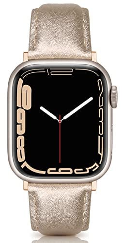 Tuocal Genuine Leather Strap Compatible with Apple Watch Straps 38mm 40mm 41mm, Soft Elegant Leather Replacement Strap for Apple Watch iWatch Series 8 7 6 5 4 3 2 1 SE Sports Edition Women, Champagne