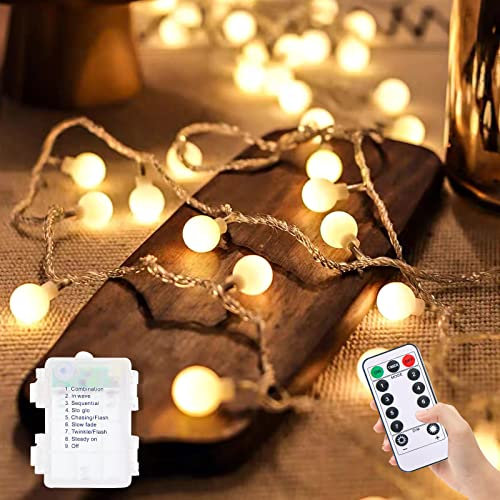 6M 40 LED Kugel Lichterkette Außen Batterie Innen, Lichterkette Batterie Timer Mit Fernbedienung & 8 Modi Wetterfest Beleuchtung Lichterkette Weihnachtsbaum für Kinderzimmer Weihnachten Hochzeit