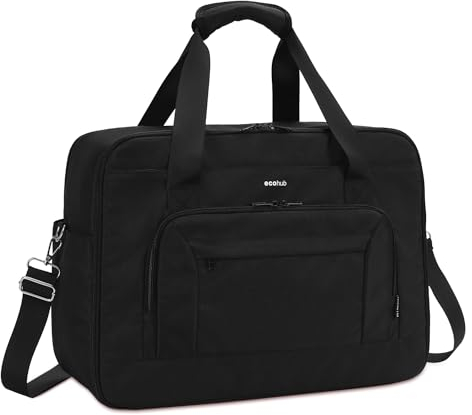 ECOHUB 30L Reisetasche Handgepäck Flugzeug, wasserfest Easyjet Handgepäck Tasche 45x36x20 mit Nassfach & 18-Zoll-Computerfach, recyceltes PET Groß Weekender Sporttasche für Herren Damen(Schwarz)