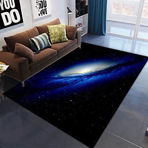 3D Galaxie Sternenklarer Himmel Serie Teppich Weltraum Planet 3D Muster Flanell Rug für Wohnzimmer Esszimmer Schlafsaal Schlafzimmer Korridor Rutschfeste Kinderspielmatte (Blau 2,140*180 cm)