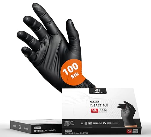 NIMEDA Nitrilhandschuhe XL schwarz 100 Stück Latexfrei Puderfrei Einweghandschuhe black Nitril Größe XL