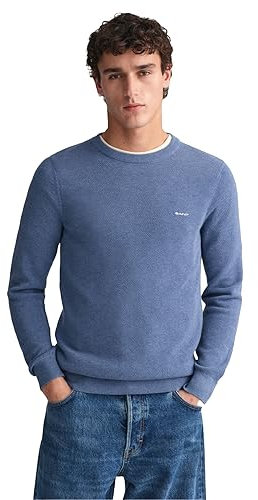 Gant Herren Cotton Pique C-Neck Pullover, Denim Blue Mel, 4XL