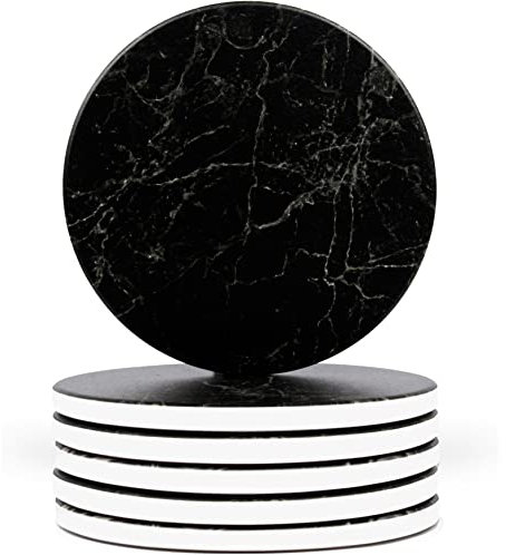 Naivasha Homeware Marmoruntersetzer 6er Set - Atemberaubende dekorative Untersetzer in mattem Finish, elegante Steinuntersetzer mit Korkboden - Schwarzer Marmor