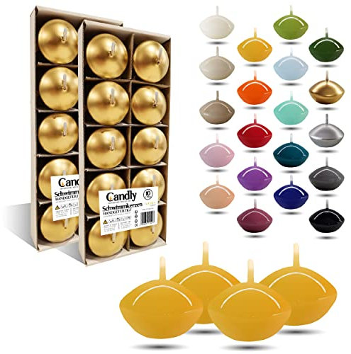 CANDLY HANDMADE© 10x Schwimmkerzen Premium Ø 45mm | Geburstag & Namenstag, Hochzeit, Hochzeitsempfang, Valentinstag, Ostern, Weihnachten, Elegante Haus Dekoration, Candles, Kerzen für Damen (Gelb)