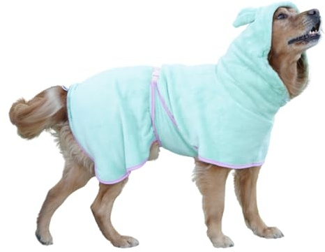 BT Bear Hundebademantel, super saugfähig, schnell trocknend, Mikrofaser-Mantel, Kapuzen-Badetuch für Welpen, kleine, mittelgroße und große Hunde (XL, Grün)