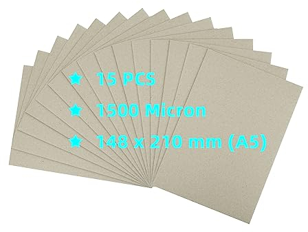 STRBOXONG A5 Graupappe, 15 Blatt 1500 Mikron dicker Recyclingkarton, 1,5 mm Bastelmodellbau-Präsentationstafel, Montageunterlage, Modelliertafelkarte (148 x 210 mm)