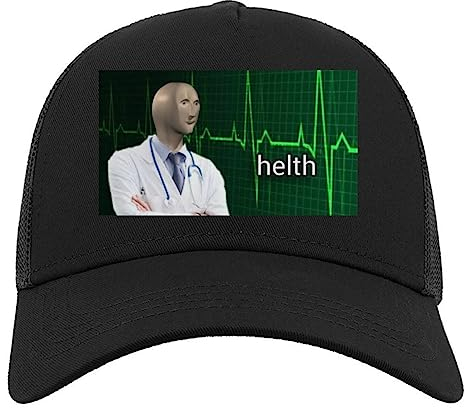 Funny Meme Helth Health Halbmaschige Trucker-Cap-Baseballmütze aus Baumwolle Schwarz