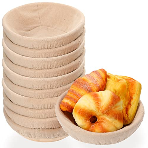Ziliny Lot de 6 corbeilles à pain rondes de 22,9 cm avec doublure en tissu et grattoir en plastique pour la fabrication de pain