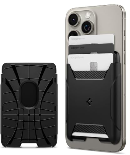Spigen Rugged Armor2 MagFit Porte-Cartes Magnétique 3 Cartes Compatible avec Les Modèles iPhone 16/15/14/13/12 Magsafe Wallet - Noir Mat