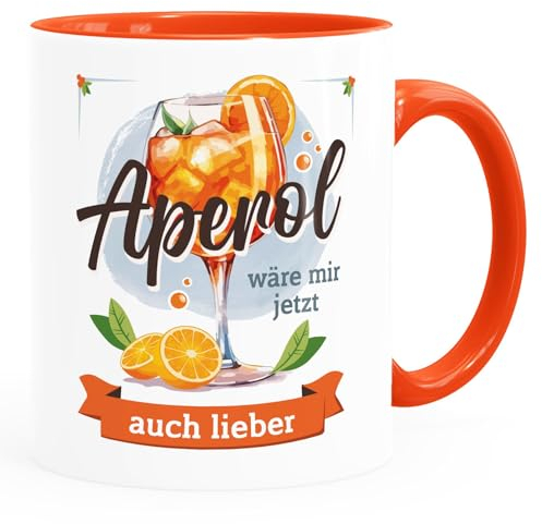 MoonWorks® Tasse mit Spruch Aperol wäre mir jetzt auch lieber Büro Alkohol Geschenk Freundin Kollegin weiss-innen-orange standard