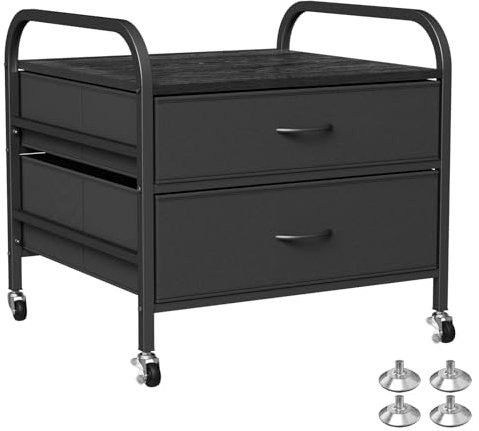 KirKical Fridge Stand, Mini Fridge Table, 2 Drawer Fridge Cart for Home Kitchen, Black