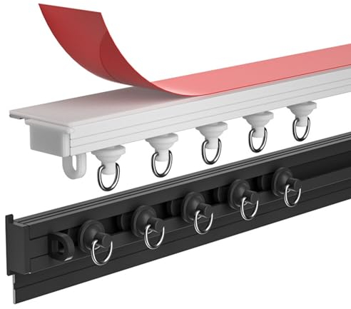 Selbstklebende Vorhangschiene Für Decken- Oder Wandmontage (70 Cm ~ 600 Cm) – Ultradünne Gardinenschiene Aus Aluminiumlegierung Für Nach Innen Öffnende Fenster, Erkerfenster, Wohnmobile(Color:White,Si