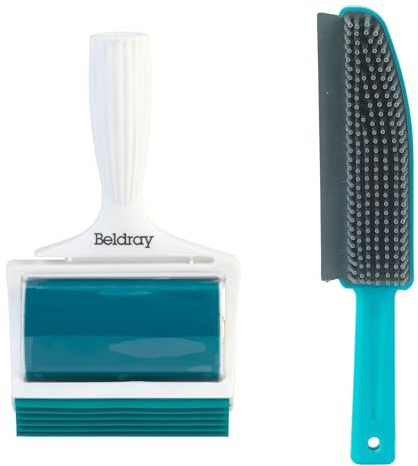 Beldray COMBO-8832 Pet Plus+ Lint Roller & Upholstery Brush Set - TPR Gel Pet Hair Remover With Squeegee, Sticky Washable & Reusable, Rubber Bristles Capture Dust & Dirt, Scraper Lip, For Clothes/Car