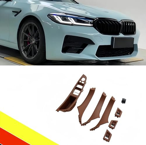POETRYXIAO Türgriff-Innen-Ersatzset mit Fahrerseite Fensterschalter Armlehne und Ziehgriff der Beifahrertür und Fensterschalter und Fensterschalter Abdeckung für 5er F10 F11 F18 (7-teilig, Rot-Braun)