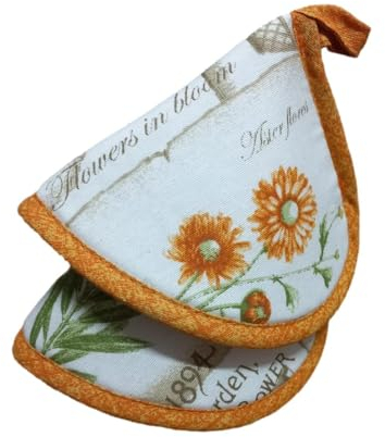 Ricami Fiorentini Baldi Set 2 Presine da Cucina in Cotone 100%, Campanella Divertenti e Colorate, Prodotto Artigianale Toscano (Botanic Arancio)