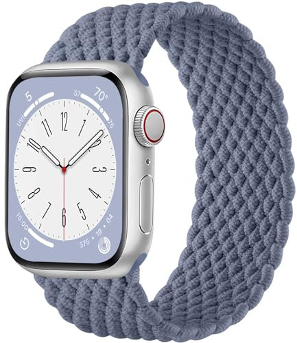 Maledan Intrecciato Cinturini Compatibili con Cinturino Apple Watch 44mm 45mm 42mm 49mm per Donna Uomo, Cinturini Sportiva Elastica Regolabile per iWatch SE Series 9 8 7 6 5 4 3 2 1 Ultra, BluGrigio